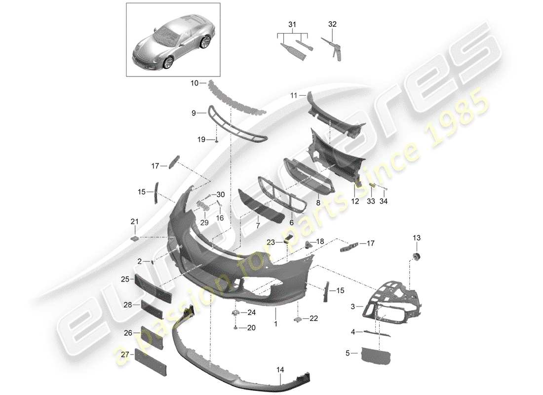 Porsche 991R/GT3/RS (2016) BUMPER Parts Diagram