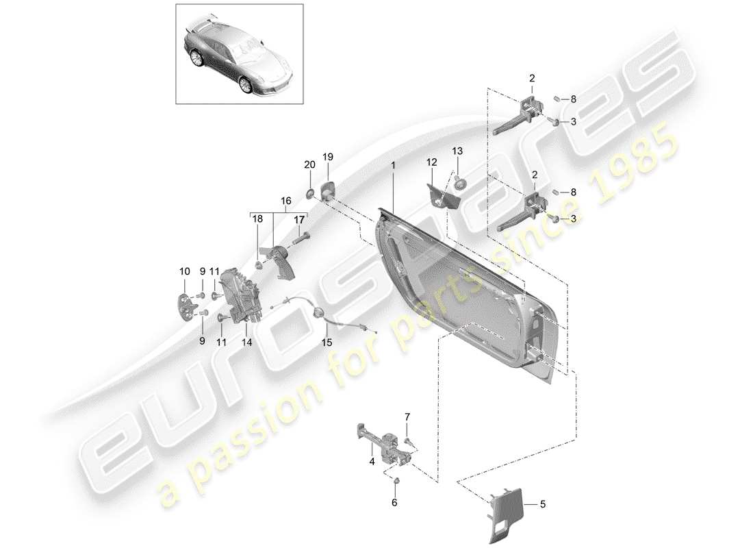 Porsche 991R/GT3/RS (2016) DOOR SHELL Parts Diagram