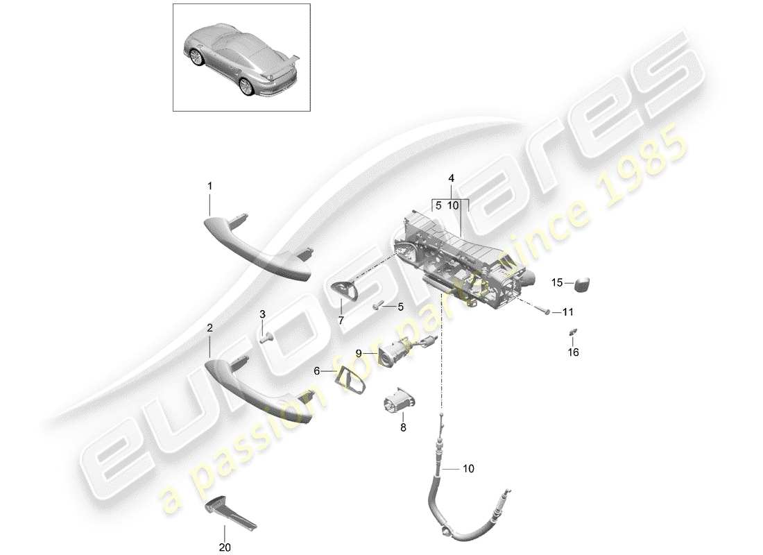 Porsche 991R/GT3/RS (2016) DOOR HANDLE, OUTER Parts Diagram