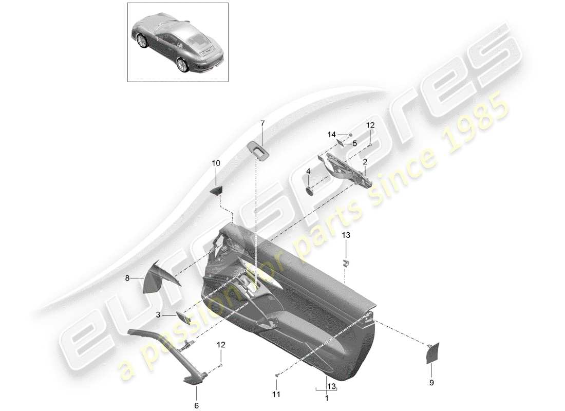 Porsche 991R/GT3/RS (2016) DOOR PANEL Parts Diagram