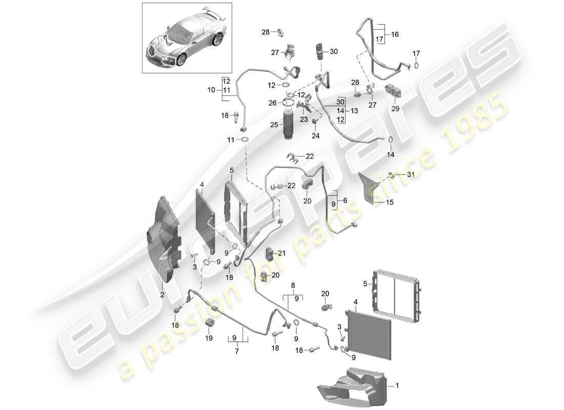 Porsche 991R/GT3/RS (2016) REFRIGERANT CIRCUIT Parts Diagram