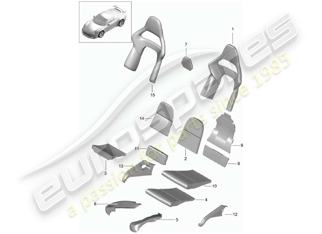 Porsche 991R/GT3/RS (2016) foam part Parts Diagram