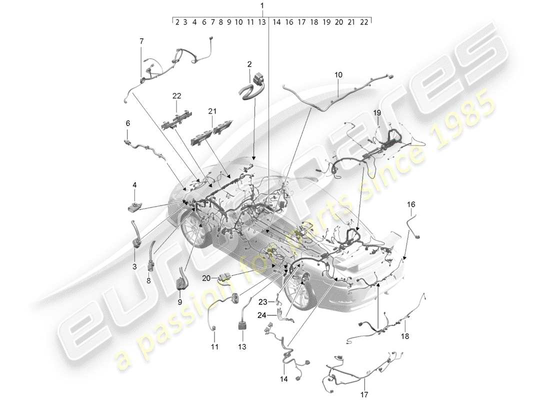 Porsche 991R/GT3/RS (2016) wiring harnesses Parts Diagram