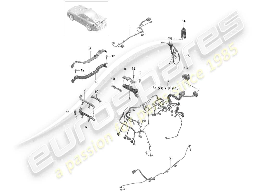 Porsche 991R/GT3/RS (2016) wiring harnesses Parts Diagram