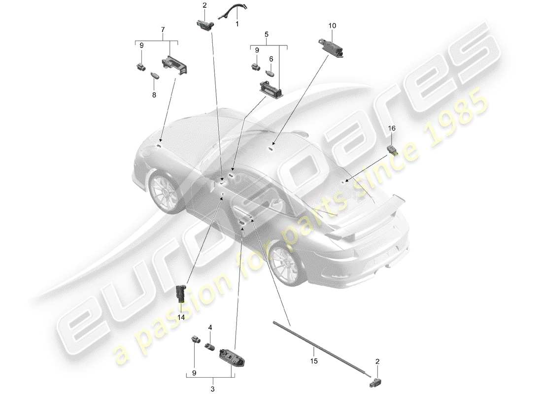 Porsche 991R/GT3/RS (2016) interior lighting Parts Diagram
