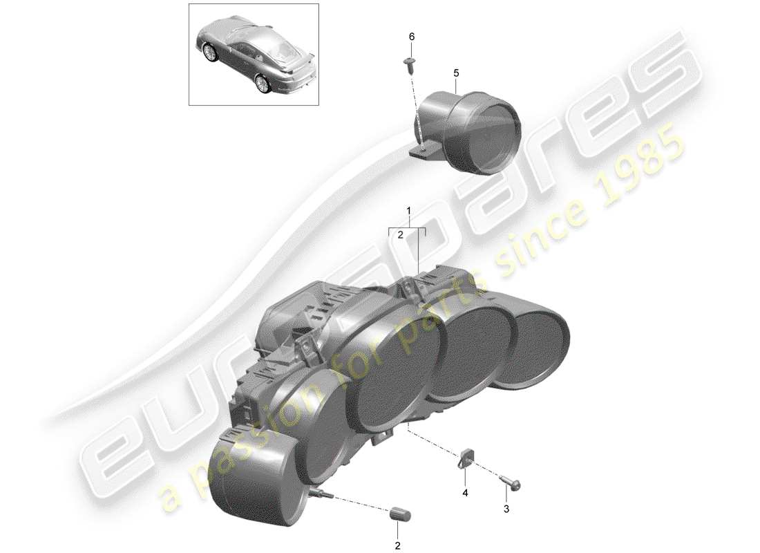 Porsche 991R/GT3/RS (2016) INSTRUMENT CLUSTER Parts Diagram