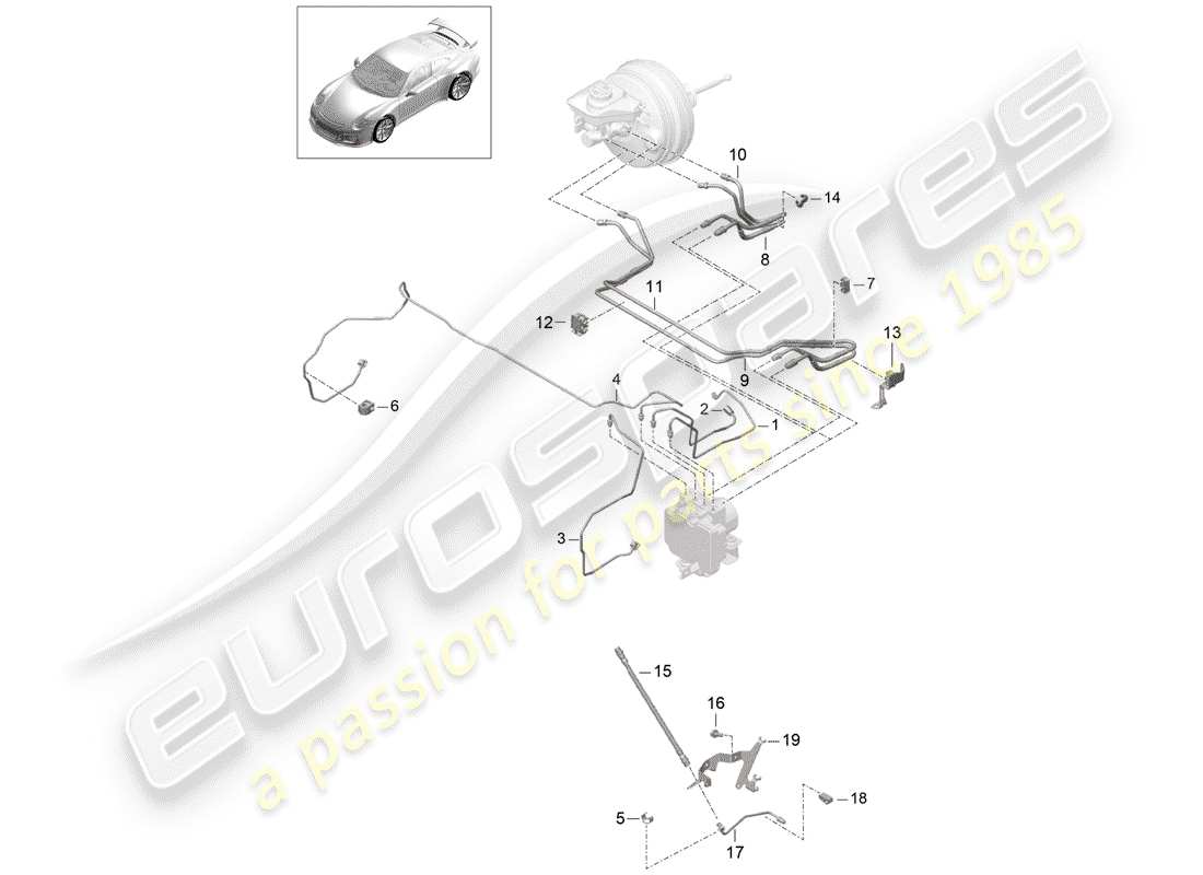 Porsche 991R/GT3/RS (2017) brake line Part Diagram