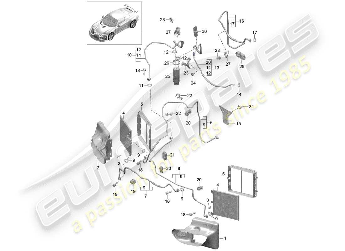 Porsche 991R/GT3/RS (2017) REFRIGERANT CIRCUIT Part Diagram