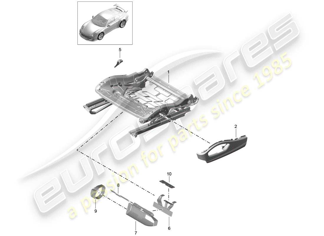 Porsche 991R/GT3/RS (2017) seat frame Part Diagram