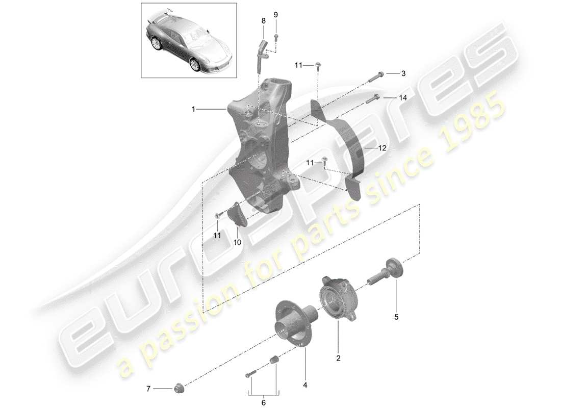 Porsche 991R/GT3/RS (2019) wheel carrier Part Diagram