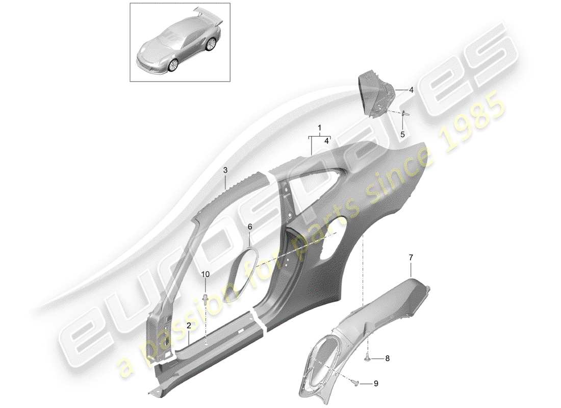 Porsche 991R/GT3/RS (2019) SIDE PANEL Part Diagram