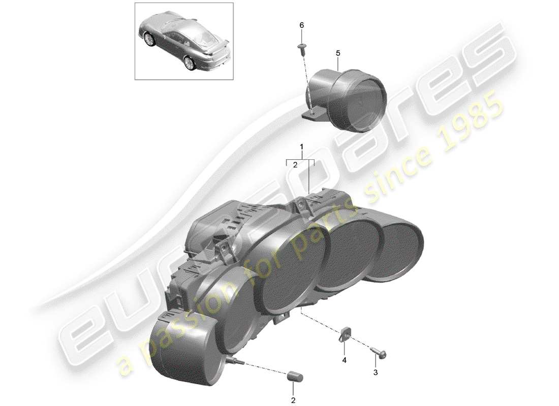 Porsche 991R/GT3/RS (2019) INSTRUMENT CLUSTER Part Diagram