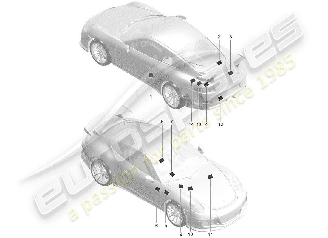 Porsche 991R/GT3/RS (2020) signs/notices Part Diagram