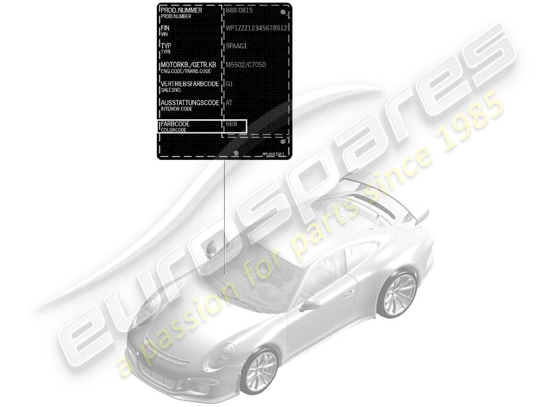 Porsche 991R/GT3/RS (2020) paint touch-up stick Part Diagram