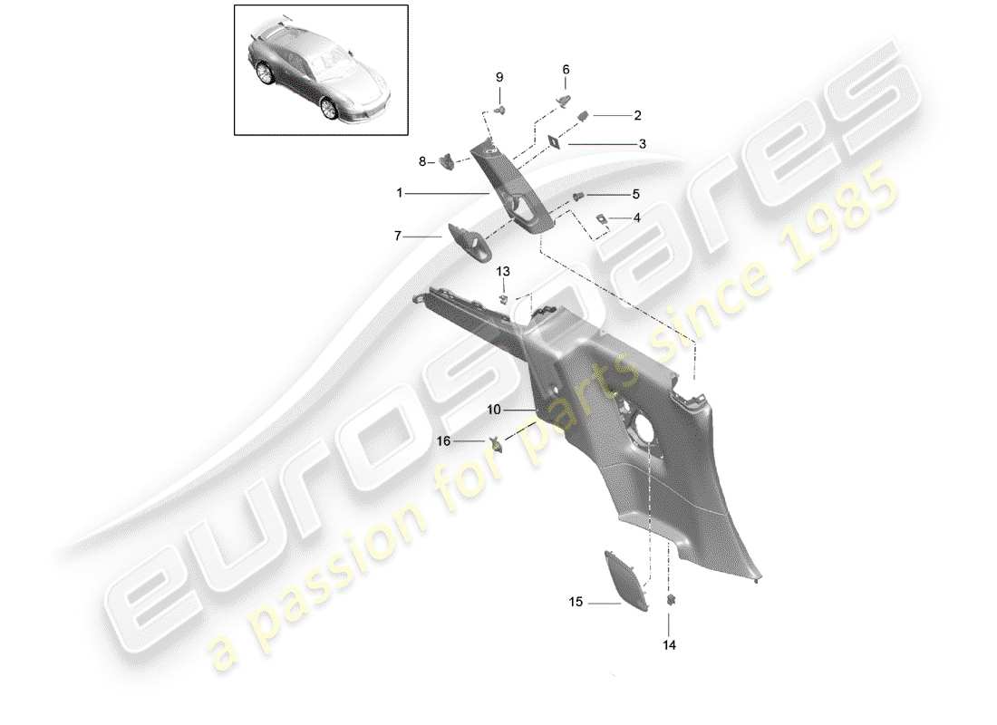 Porsche 991R/GT3/RS (2020) QUARTER TRIM PANEL Part Diagram