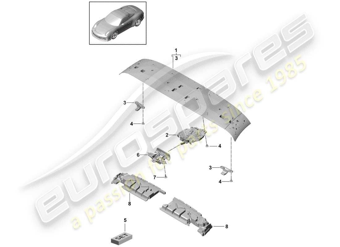 Porsche 991R/GT3/RS (2020) top frame Part Diagram