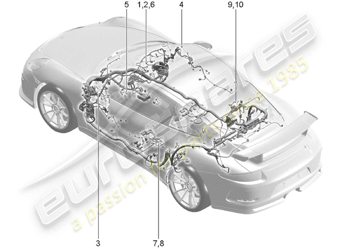 Porsche 991R/GT3/RS (2020) wiring harnesses Part Diagram