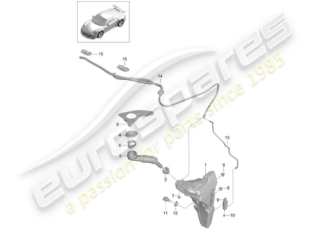 Porsche 991R/GT3/RS (2020) windshield washer unit Part Diagram