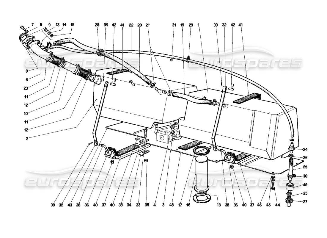 Ferrari Testarossa (1987) Fuel Tanks (Not for U.S. and SA) Parts Diagram