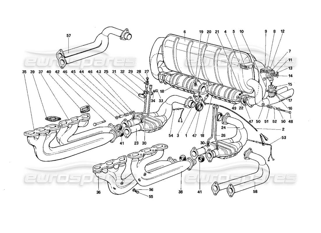 Ferrari Testarossa (1987) Exhaust System (for U.S. - SA and CH87) Part Diagram