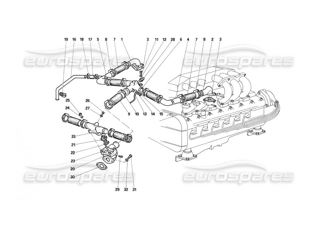 Ferrari Testarossa (1987) engine cooling Part Diagram