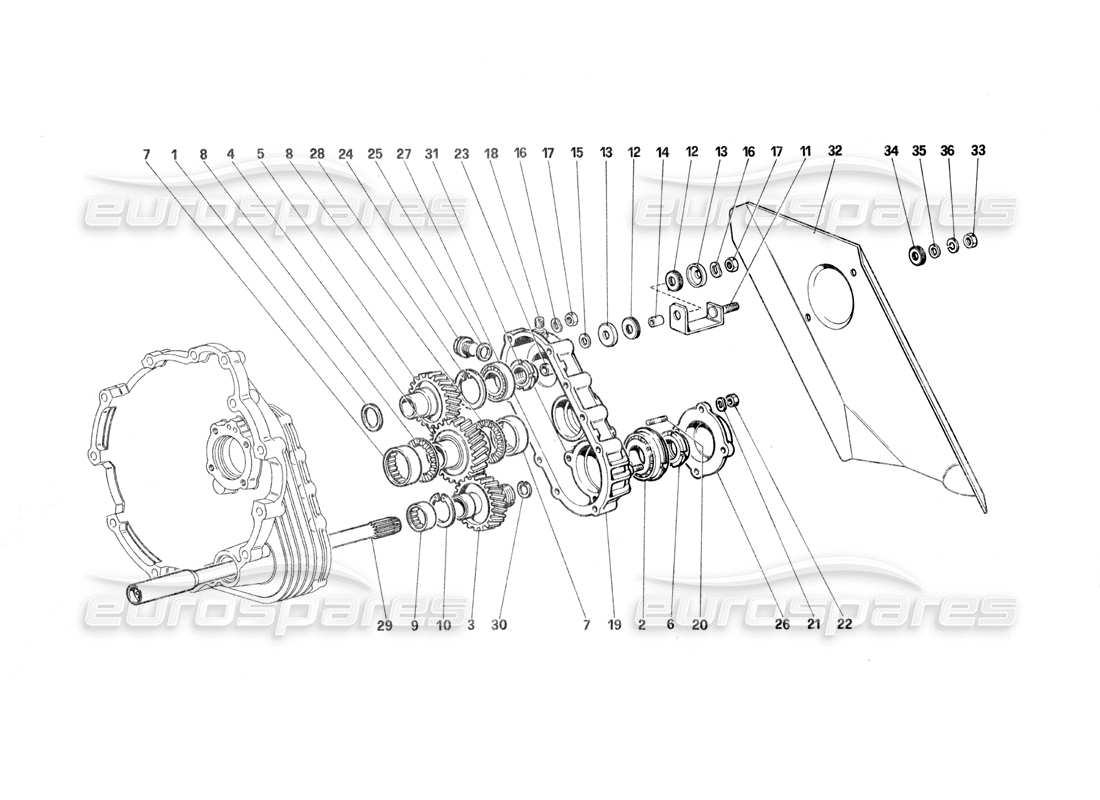 Ferrari Testarossa (1987) Gear Box Transmission Part Diagram
