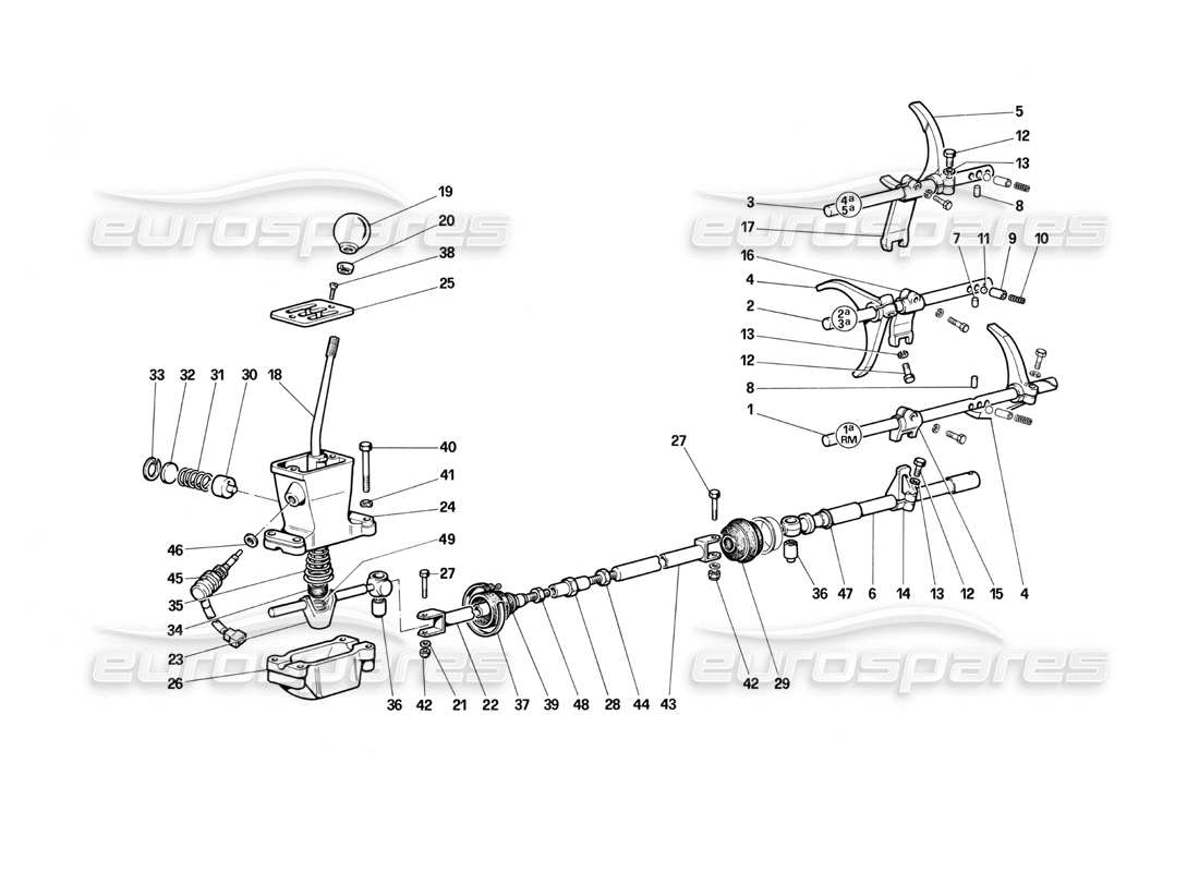 Ferrari Testarossa (1987) Gear Box Controls Part Diagram