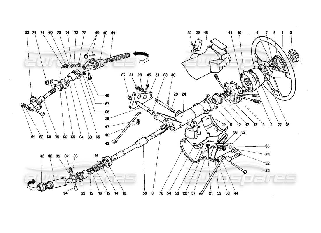 Ferrari Testarossa (1987) Steering Column Part Diagram