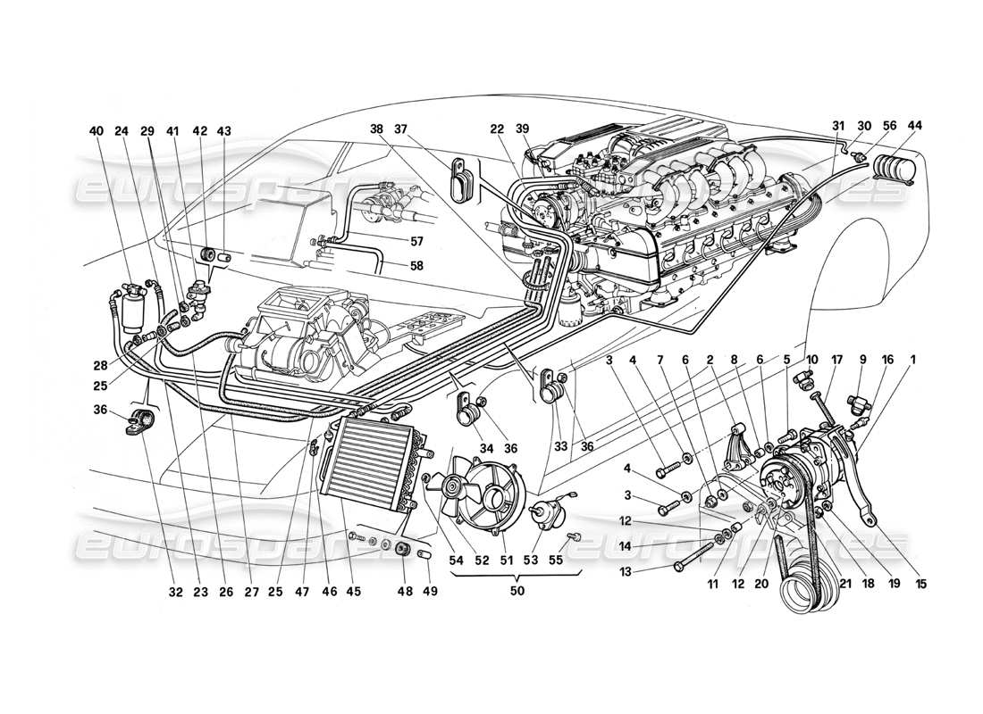 Ferrari Testarossa (1987) air conditioning system Part Diagram