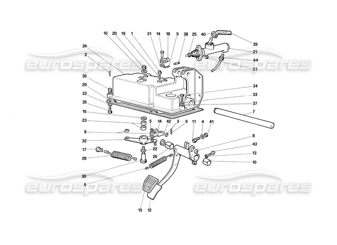 Ferrari Testarossa (1987) clutch release control (Variants for RHD Versions) Part Diagram