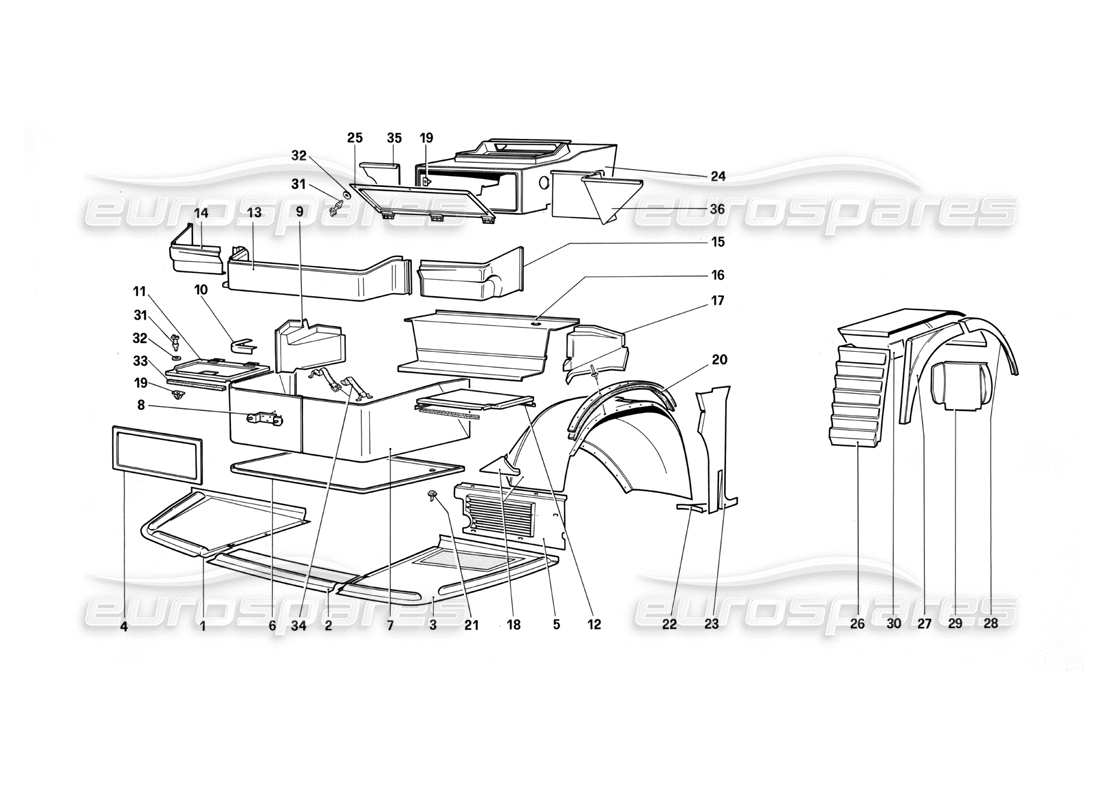 Ferrari Testarossa (1987) Body - External Components Part Diagram
