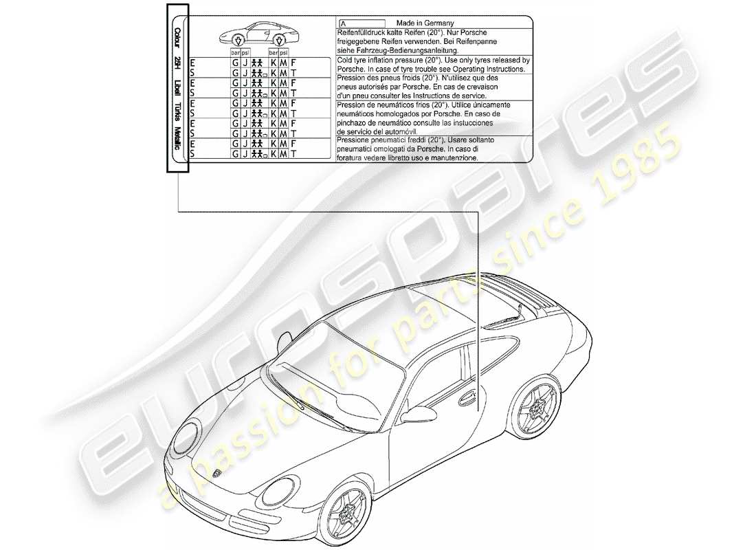 Porsche 997 (2005) paint touch-up stick Part Diagram