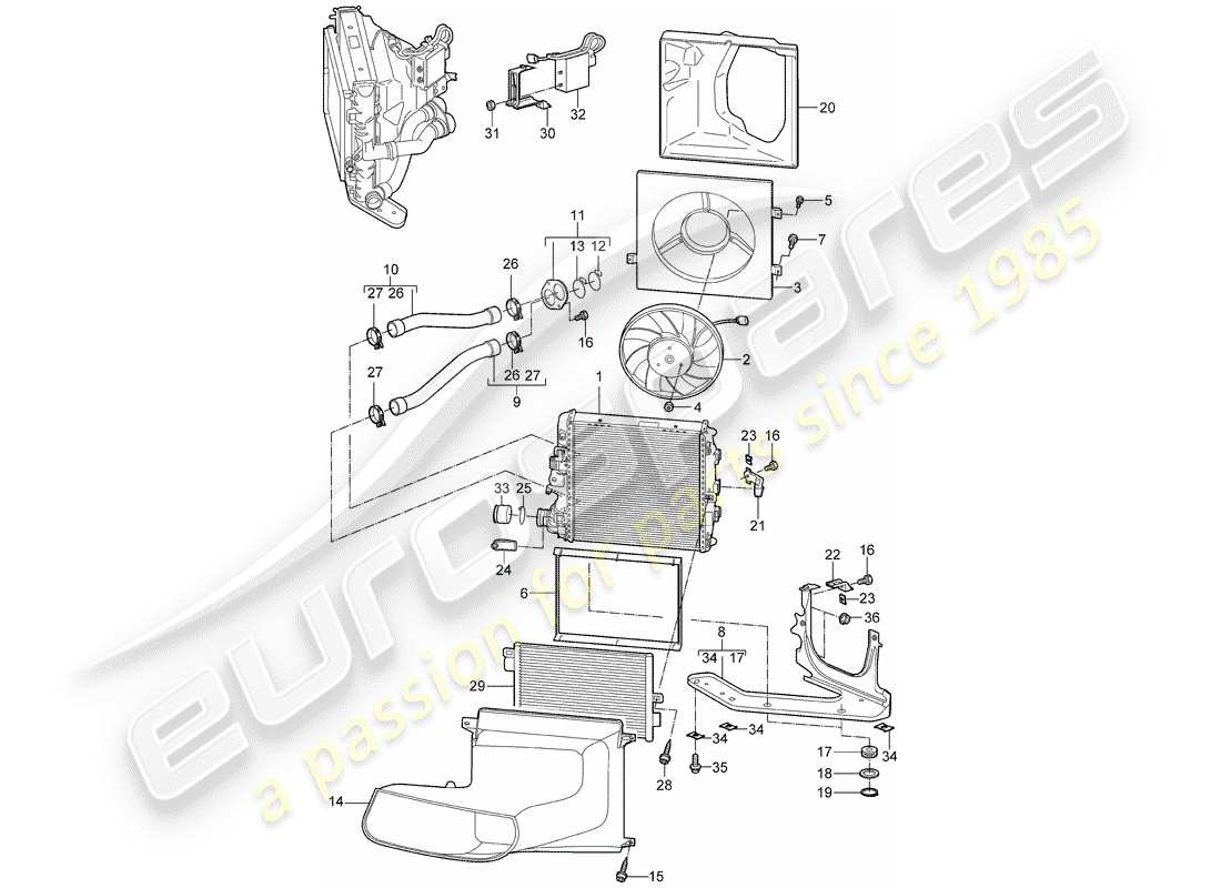 Porsche 997 (2005) water cooling 3 Part Diagram