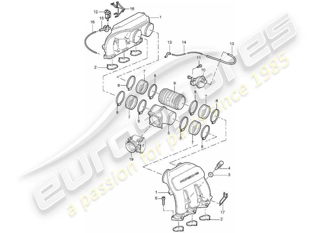 Porsche 997 (2005) intake air distributor Part Diagram