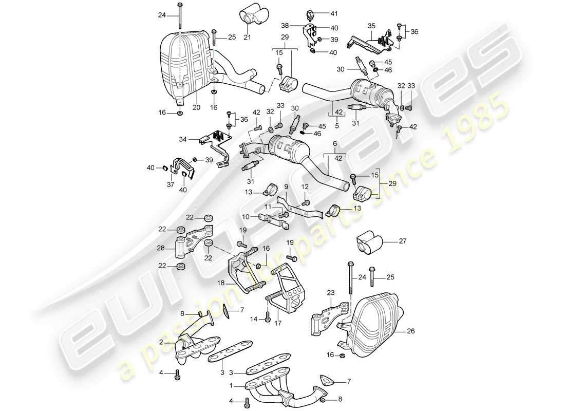 Porsche 997 (2005) Exhaust System Part Diagram