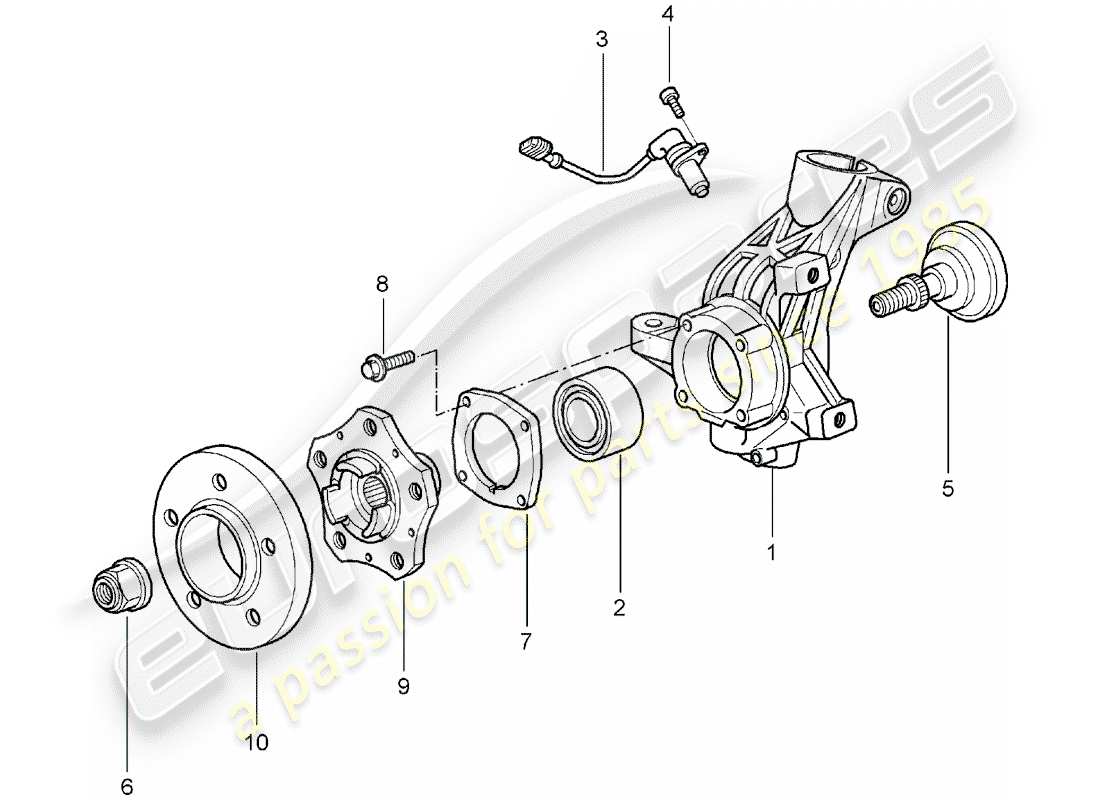 Porsche 997 (2005) wheel carrier Part Diagram