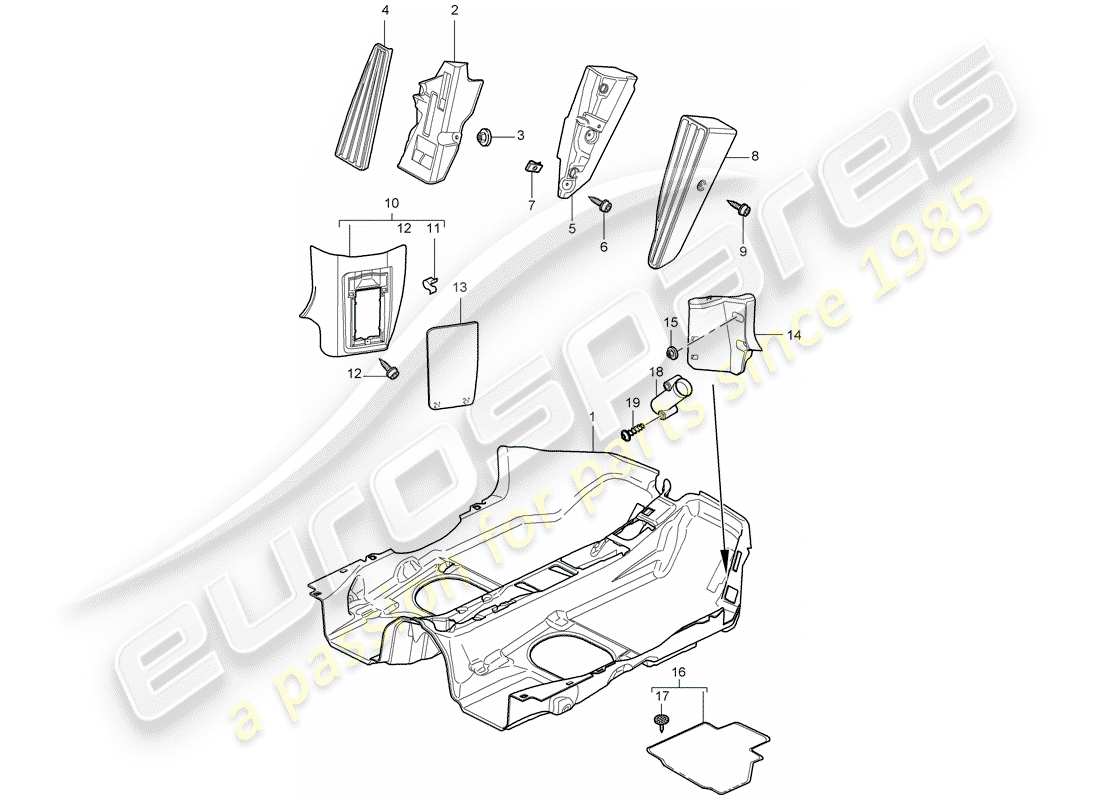 Porsche 997 (2005) floor cover Part Diagram