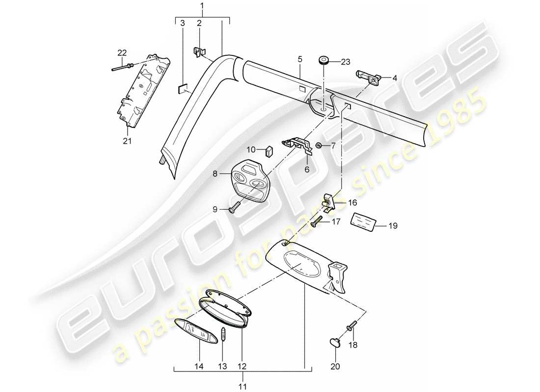 Porsche 997 (2005) a-pillar Part Diagram