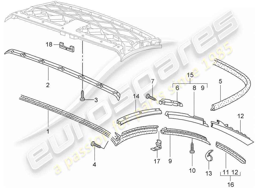 Porsche 997 (2005) Convertible top Part Diagram