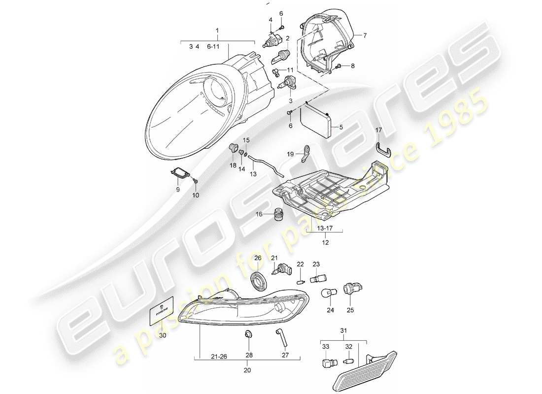 Porsche 997 (2005) headlamp Part Diagram