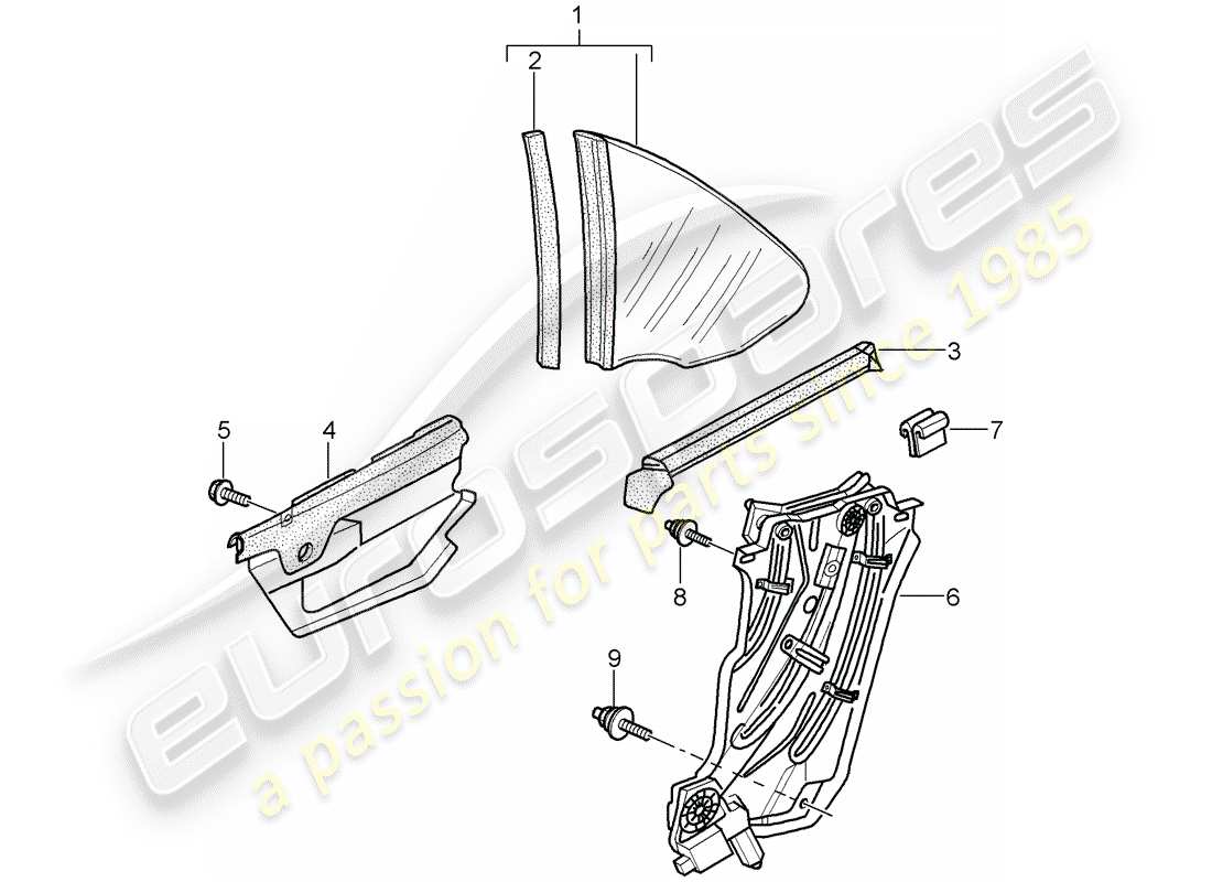 Porsche 997 (2006) SIDE WINDOW Parts Diagram