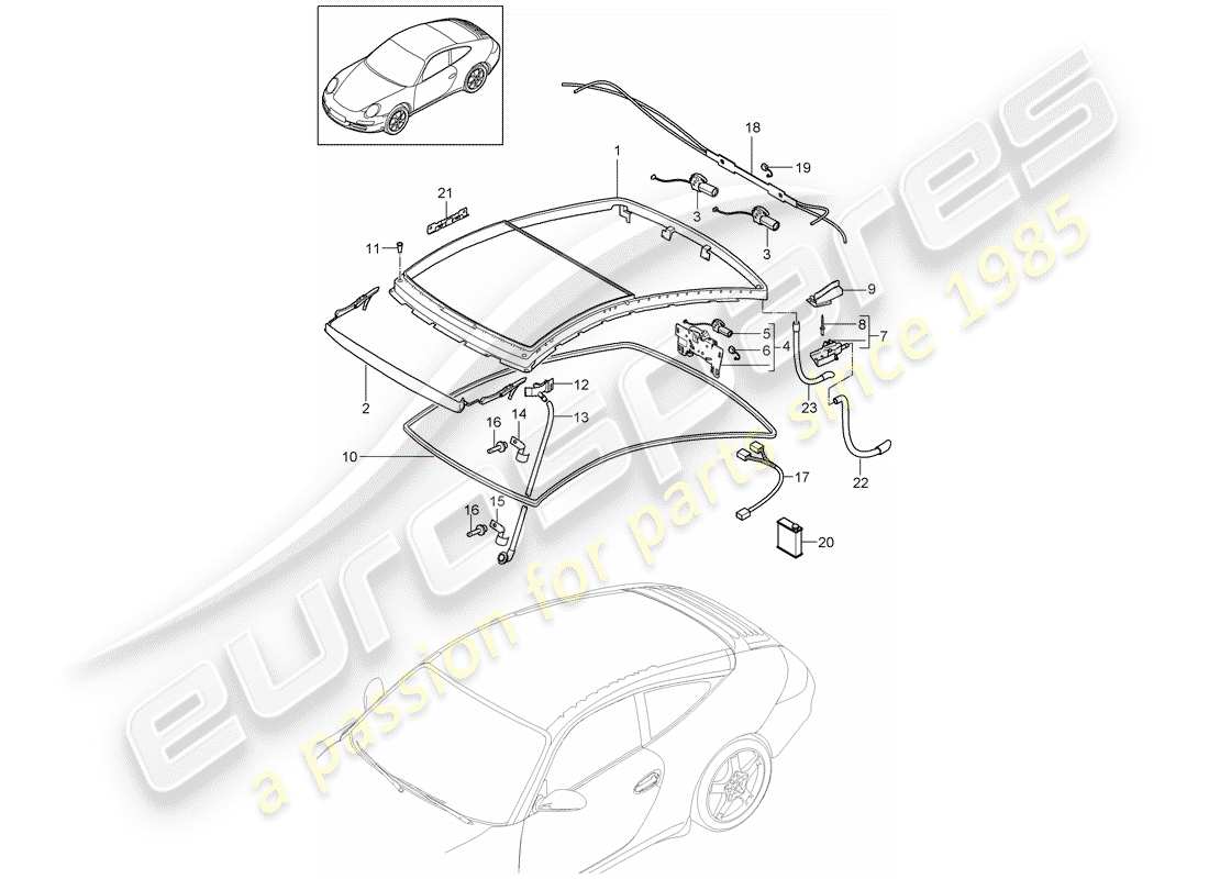 Porsche 997 (2006) glass roof Parts Diagram