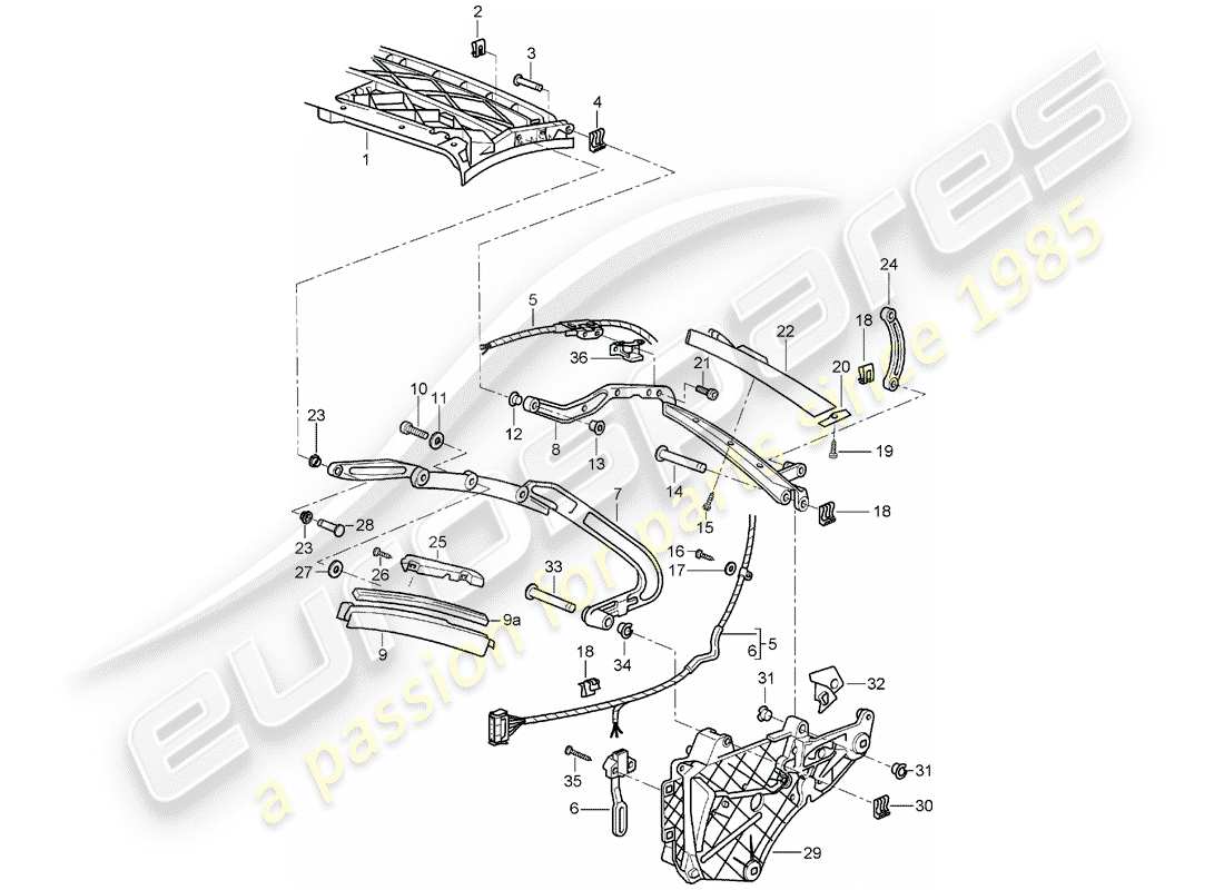 Porsche 997 (2006) top frame Parts Diagram
