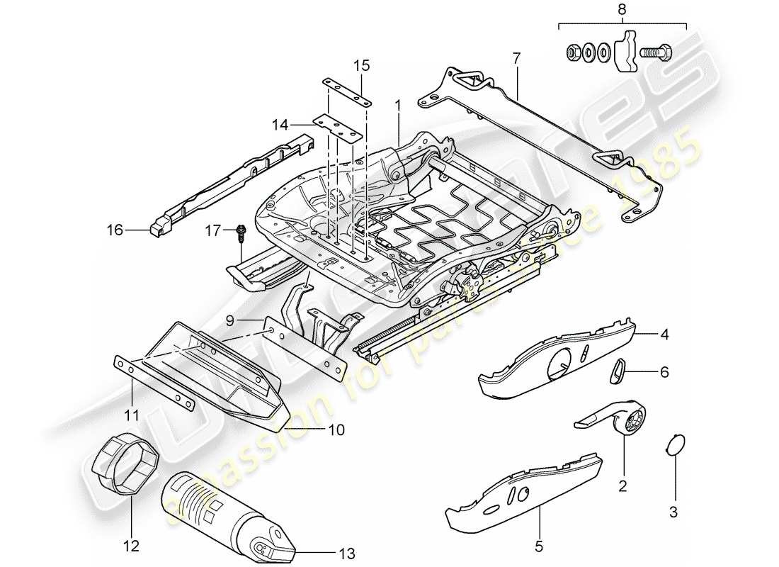 Porsche 997 (2006) seat frame Parts Diagram