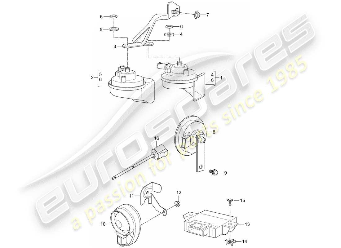 Porsche 997 (2006) fanfare horn Parts Diagram