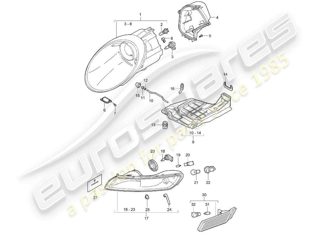 Porsche 997 (2006) headlamp Parts Diagram