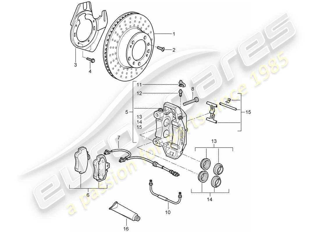 Porsche 997 (2008) disc brakes Parts Diagram