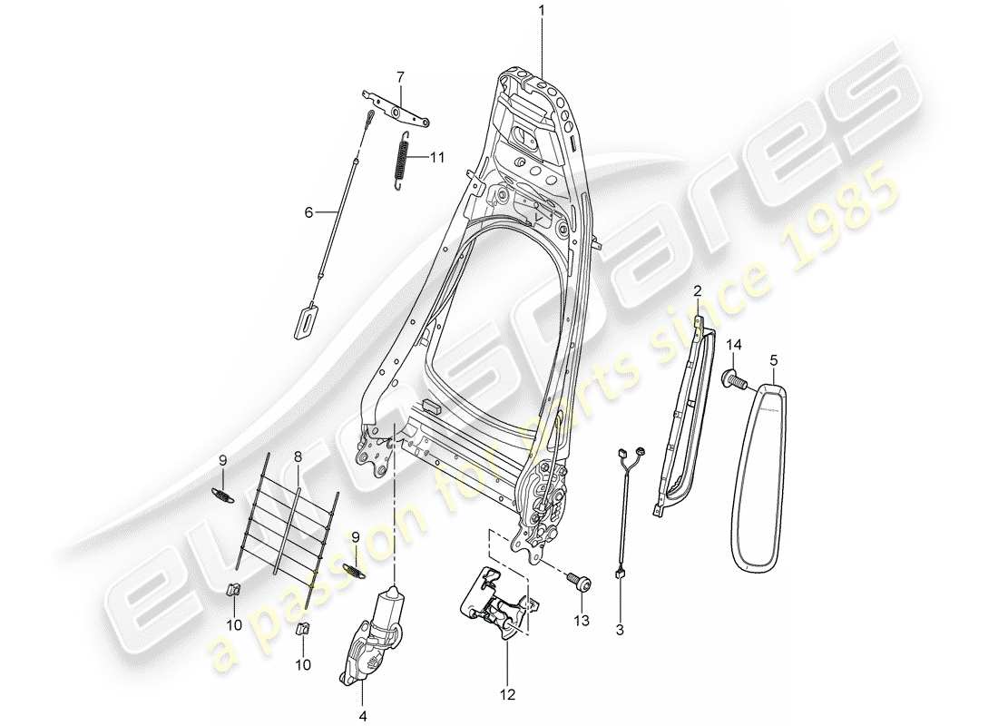 Porsche 997 (2008) backrest frame Parts Diagram