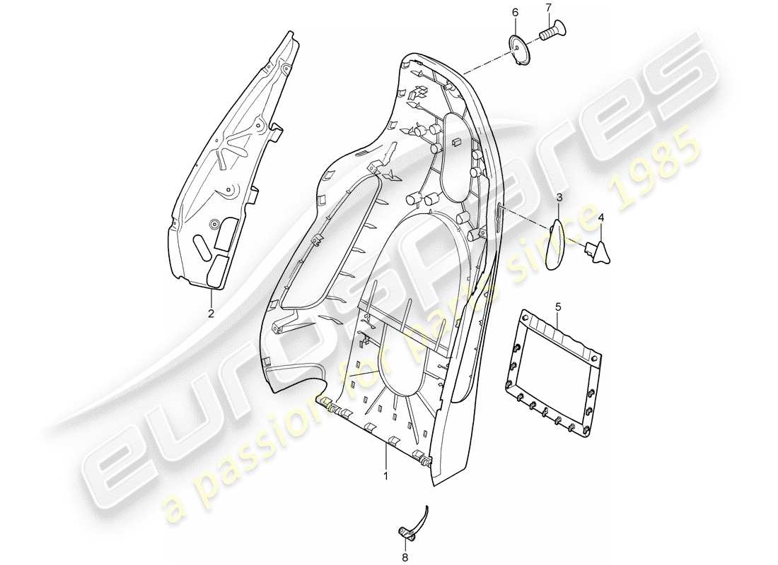 Porsche 997 (2008) backrest shell Parts Diagram