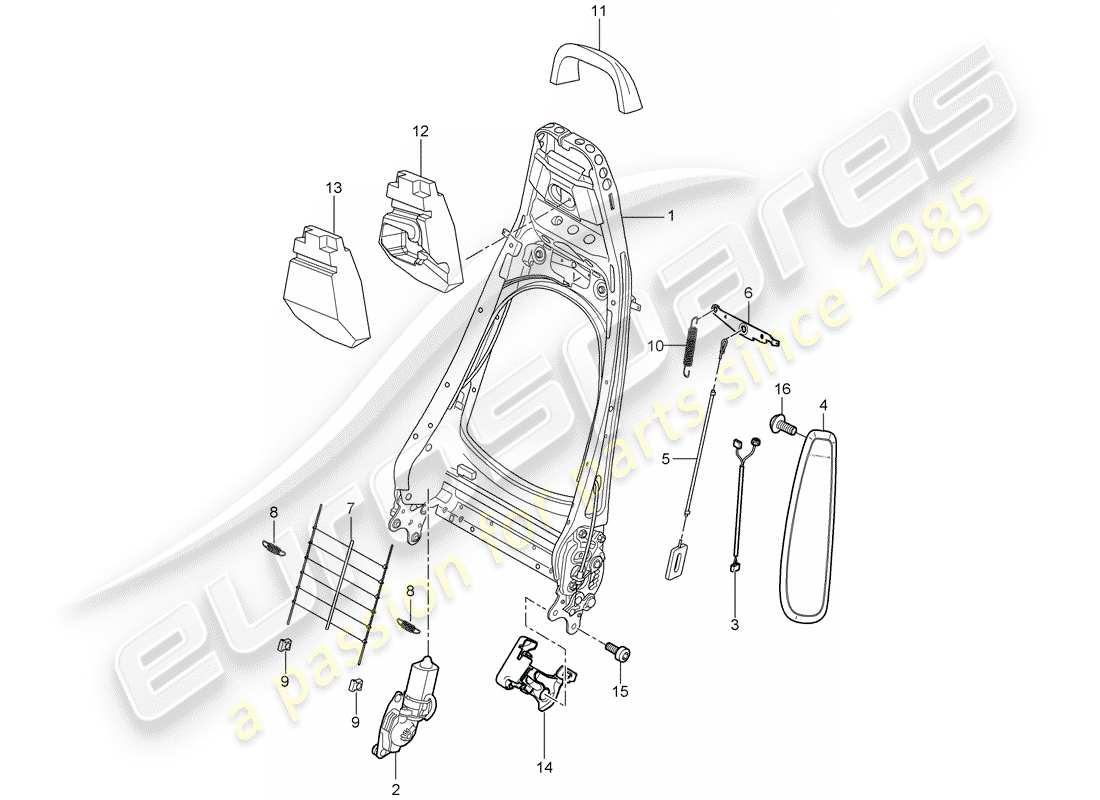 Porsche 997 (2008) backrest frame Parts Diagram